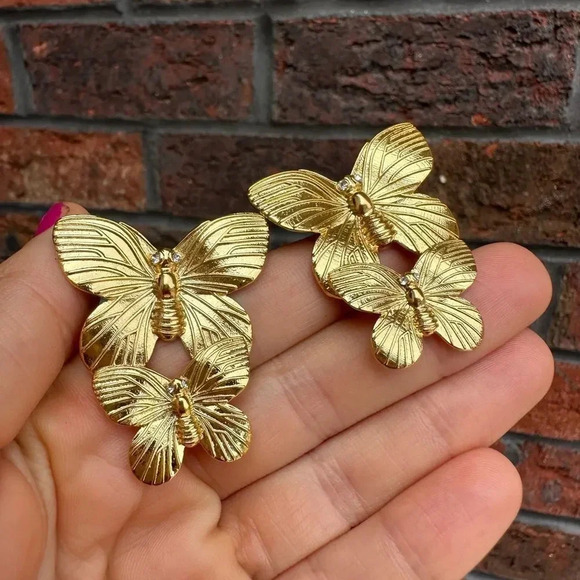Butterfly Stainless Steel Gold Earrings - Picture 7 of 8